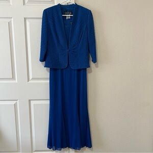 Alex Evenings Blue Two-Piece Jacket & Chiffon Dress Size 10